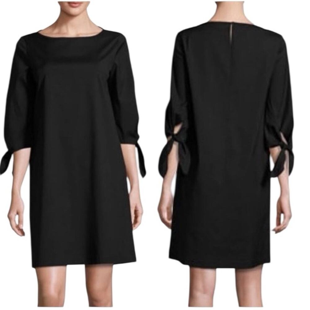 Lafayette 148 New York Paige Tie Sleeve Black Cotton Dress size 10